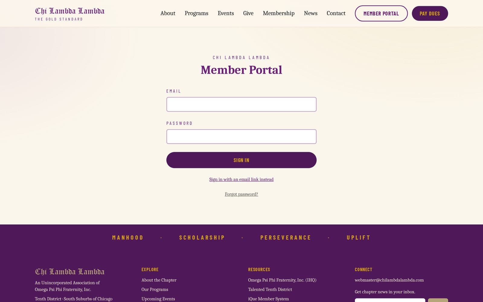 Member portal sign-in screen