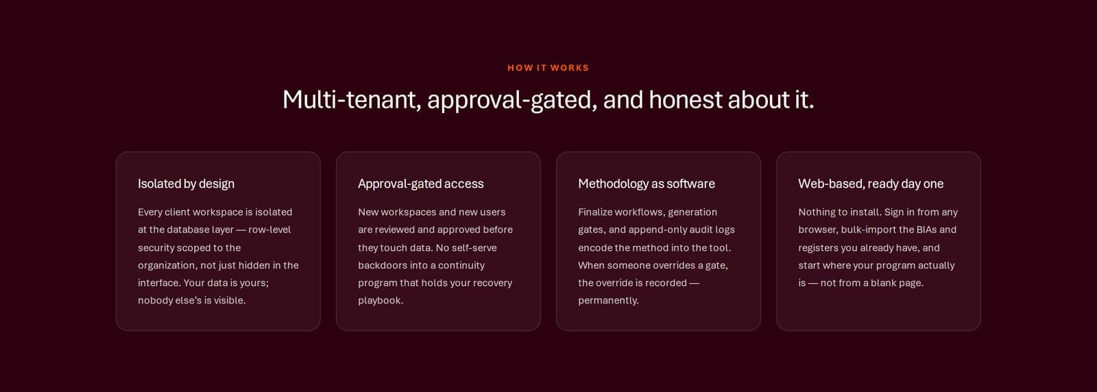 Multi-tenant, approval-gated architecture summary